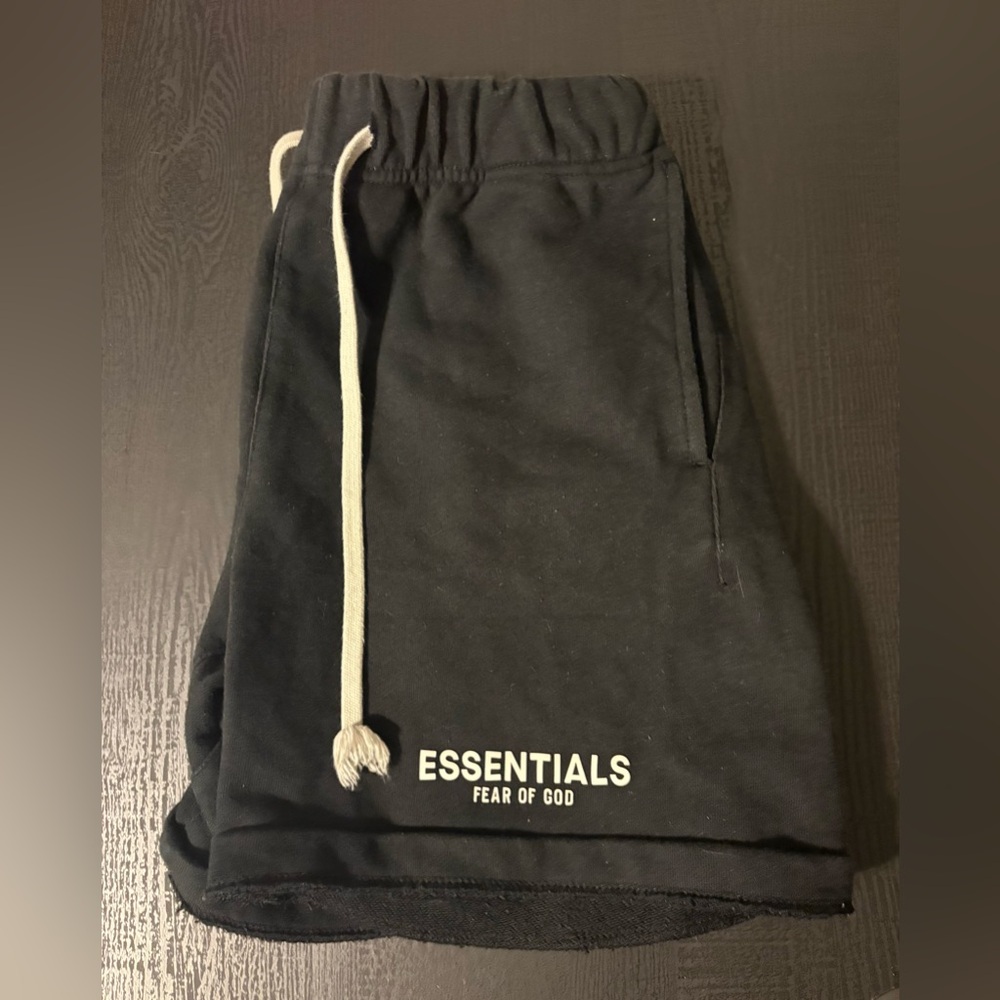 -SOLD-Essentials Black Athletic Drawstring Shorts with White Cord